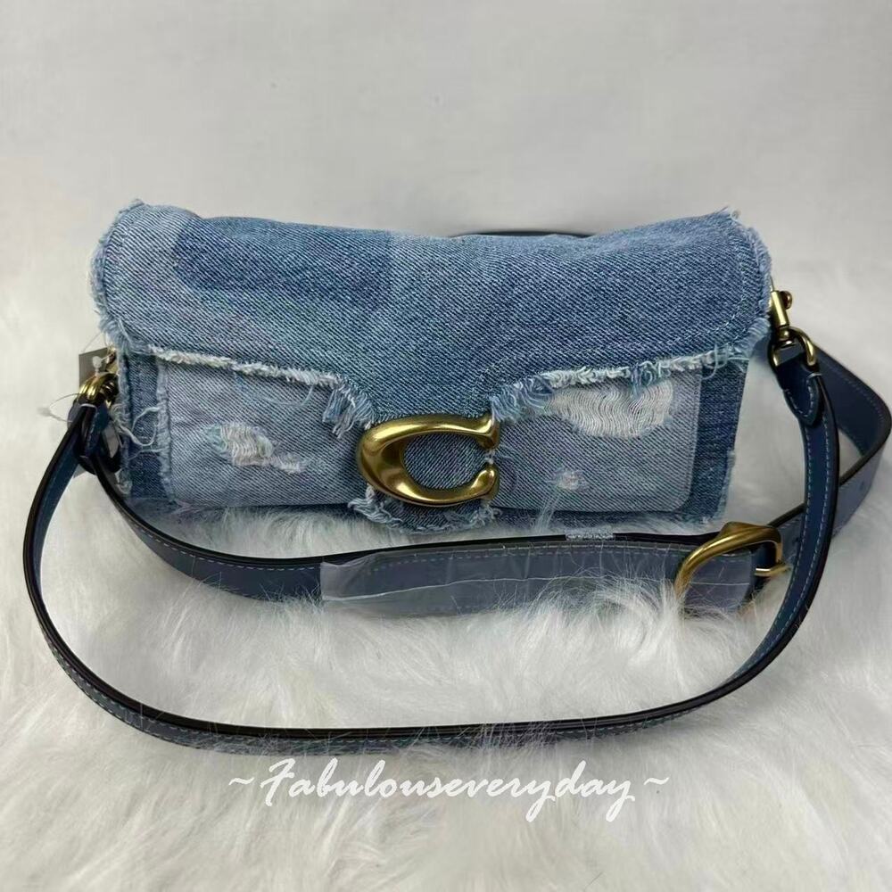 Coach Tabby Shoulder Bag 26 W/ Repurposed Denim Patchwork Brass/Denim CCX36 NWT